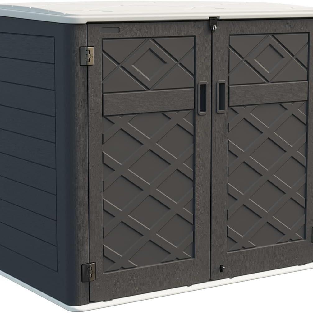 KINYING Larger Outdoor Storage Shed Weather Resistance, Horizontal Outdoor Storage Box Waterproof for Garden, Patios, Backyards, 48 Cu.ft Capacity for Garbage Cans, Lawn Mower, Garden Tools