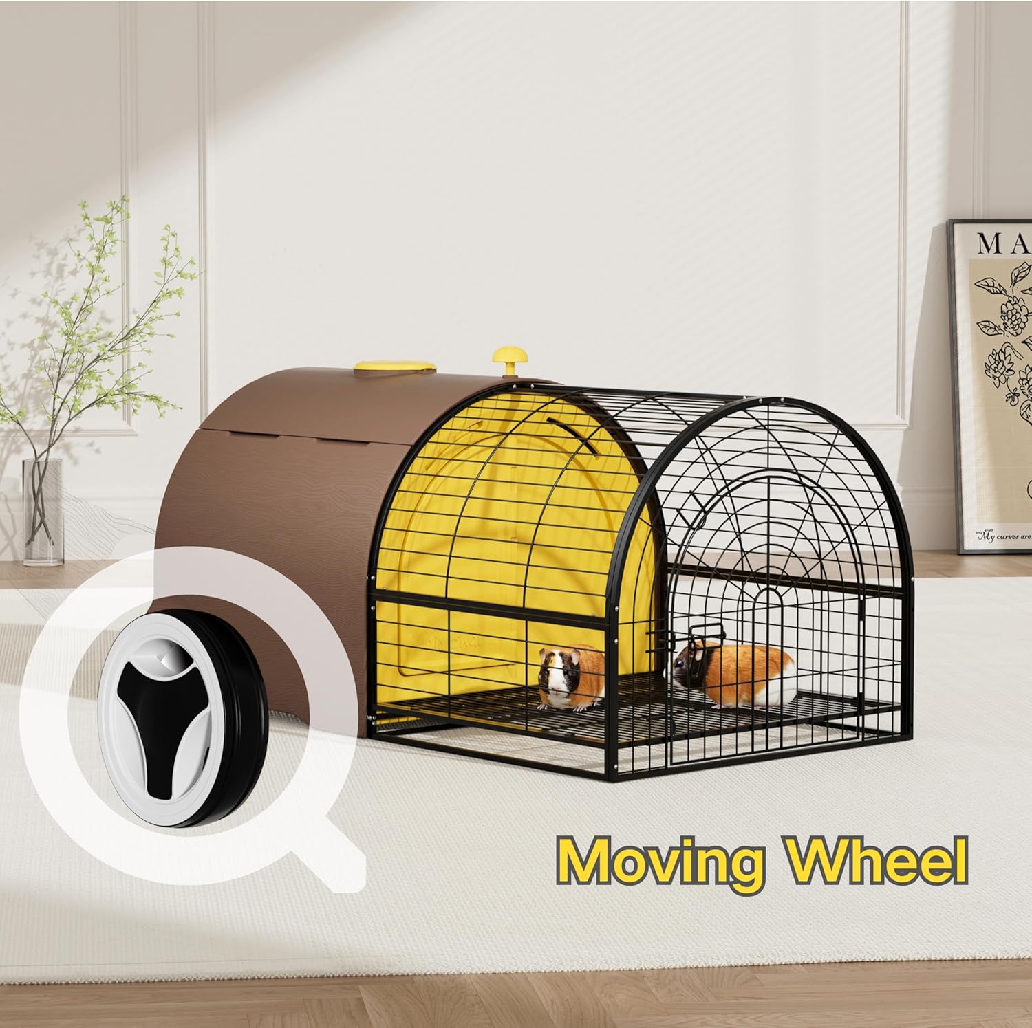 DIYOKAI Plastic Chicken Rabbit Hutch Cage Outdoor Guinea Pig Cage with Waterproof Shell, Easy Tray, Separable Hutch, Revolving Doors, Smooth Wheels
