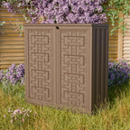 Outdoor Plastic Storage Cabinet, Horizontal Resin Tool Shed for Garden, All Weather Outdoor Storage Clearance, DIY Usage, with one Shelf (Coffee)