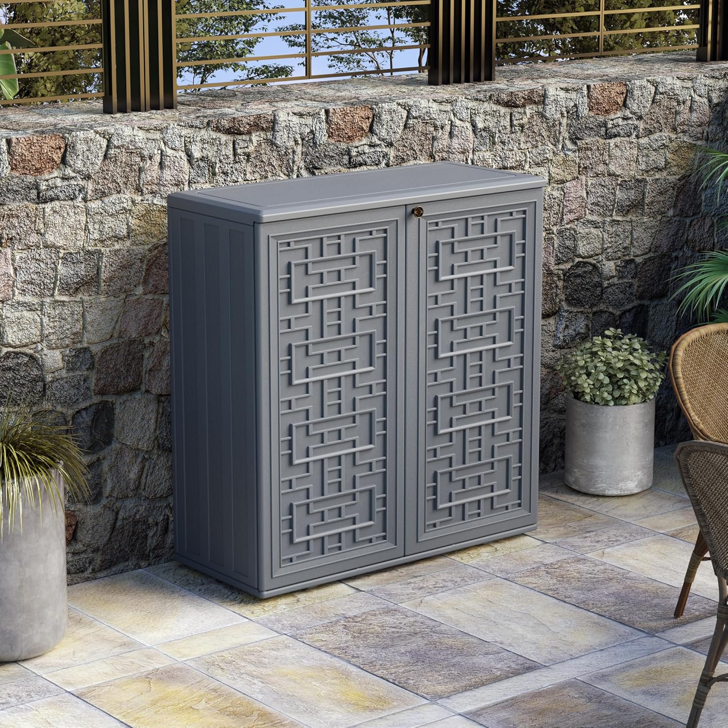 All-Weather Utility Cabinet for Garden, Patio, Pool & Backyard – Waterproof Plastic Storage with Adjustable Shelves for Tools & Shoes, 34.3″×15″×36.2″