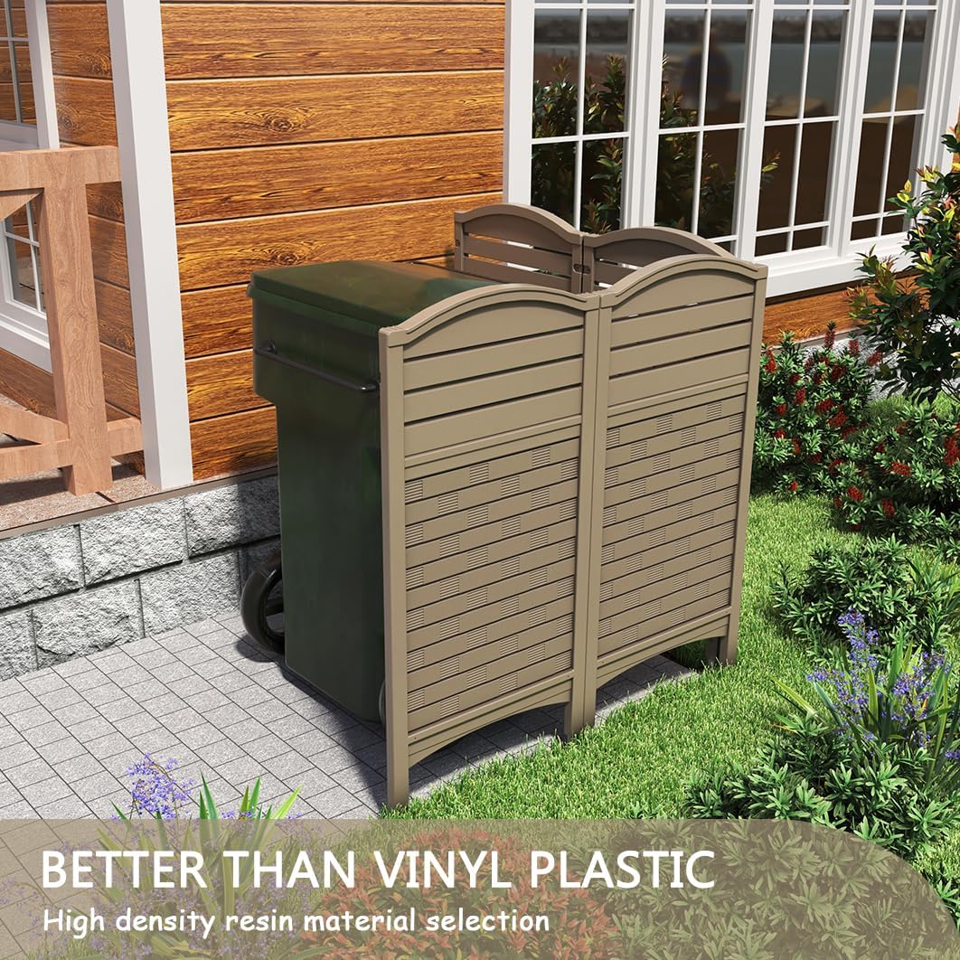 KINYING 4 Panels Fence Privacy Screen,Modern Design Pool Equipment Trash Can Enclosure Screen for Outdoor,Resin Fence Panels Kit Exterior