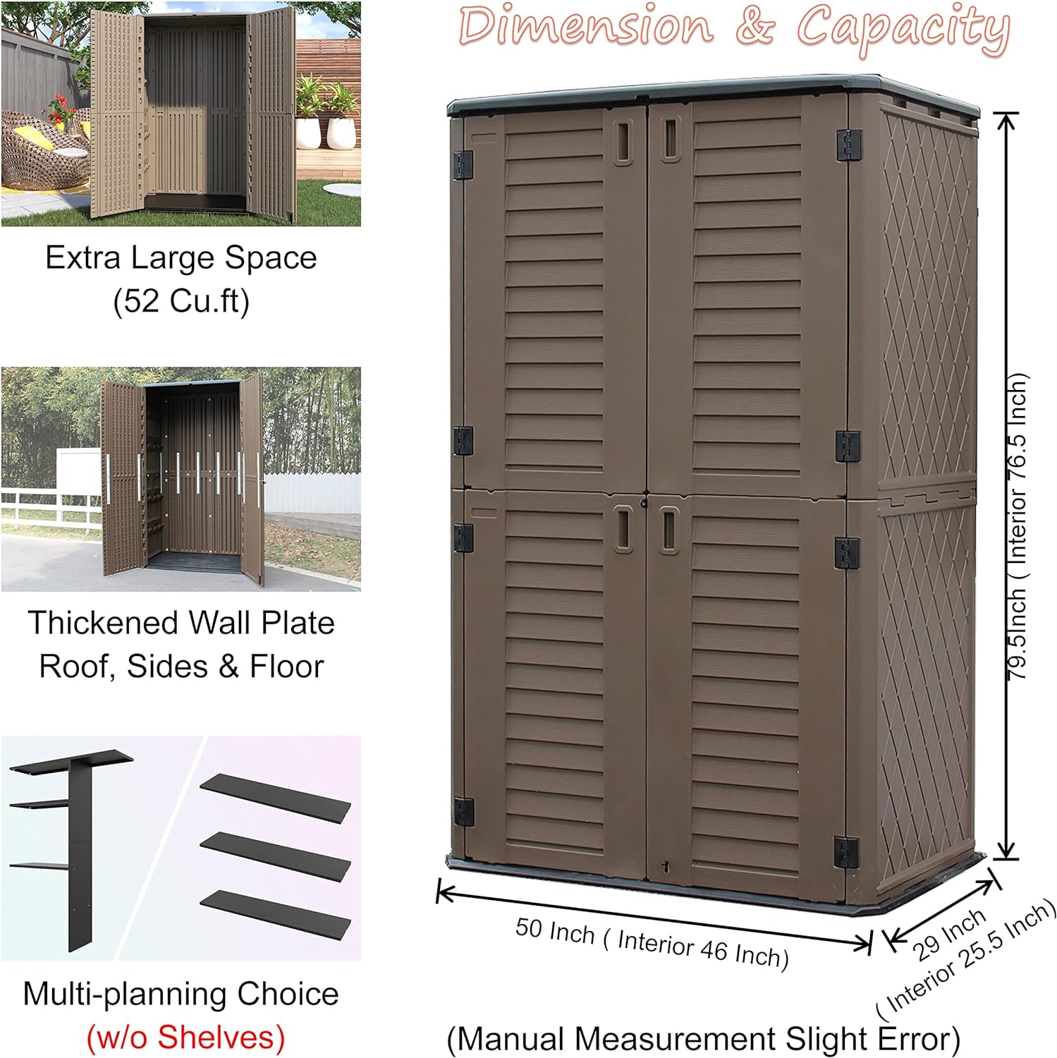 52 Cu Ft Vertical Waterproof Storage Cabinet for Garage, Pool, Bike Shed & Garden – All-Weather Outdoor Organizer with Floor