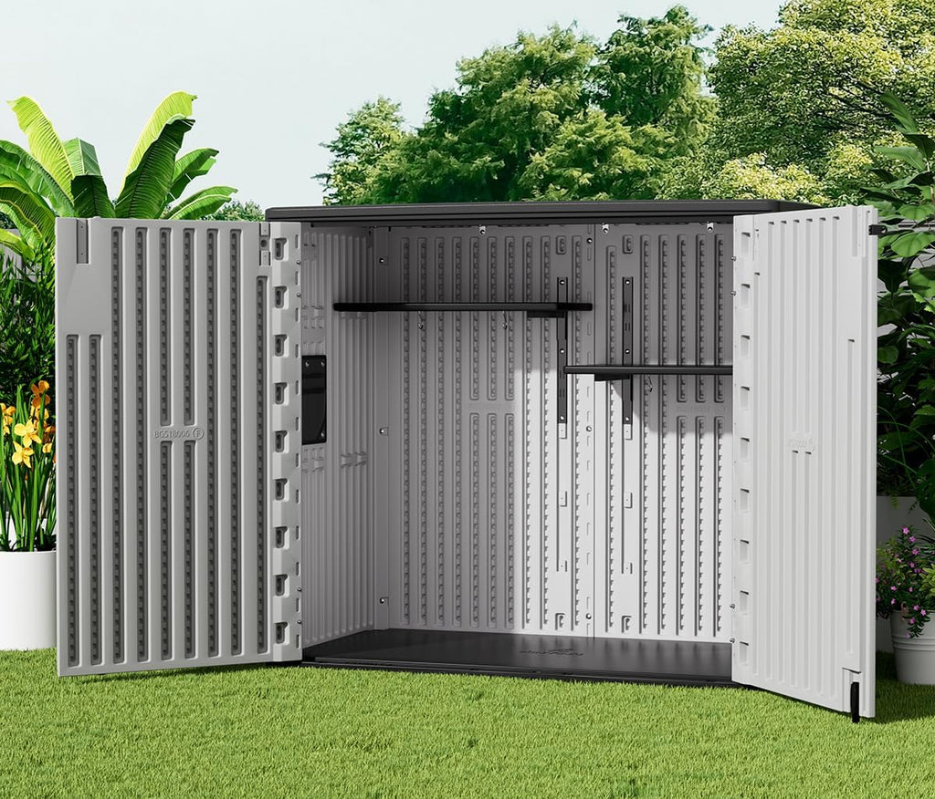 KINYING Plastic Shelving for 37 Cu.ft Horizontal Shed and 57 Cu.ft Vertical Shed, One Shelf with 2 Hooks On The Package,  Organiser Racks