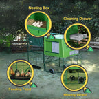 DIYOKAI Chicken coop with Insulated Nesting Boxes, Metal cage, Waterproof Cover, Mobile Wheels and Ladders- Chicken Run for Yard, Weather Resistance