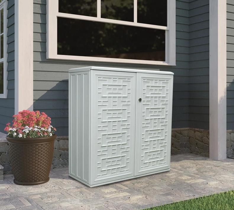 Home Furniture Outdoor 34.3"W x 36.2"H Plastic Vertical Storage Shed With One Shelf