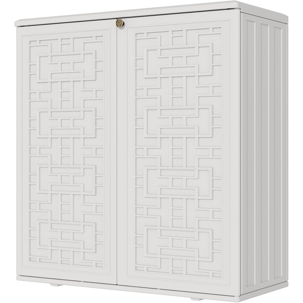 Resin Outdoor Storage Shed, 38 cu.ft Outdoor Storage Box Waterproof for Garden Tools, Patio Furniture, Trash Cans, Garage Storage, Customized Shelves & Lockable (Off White)