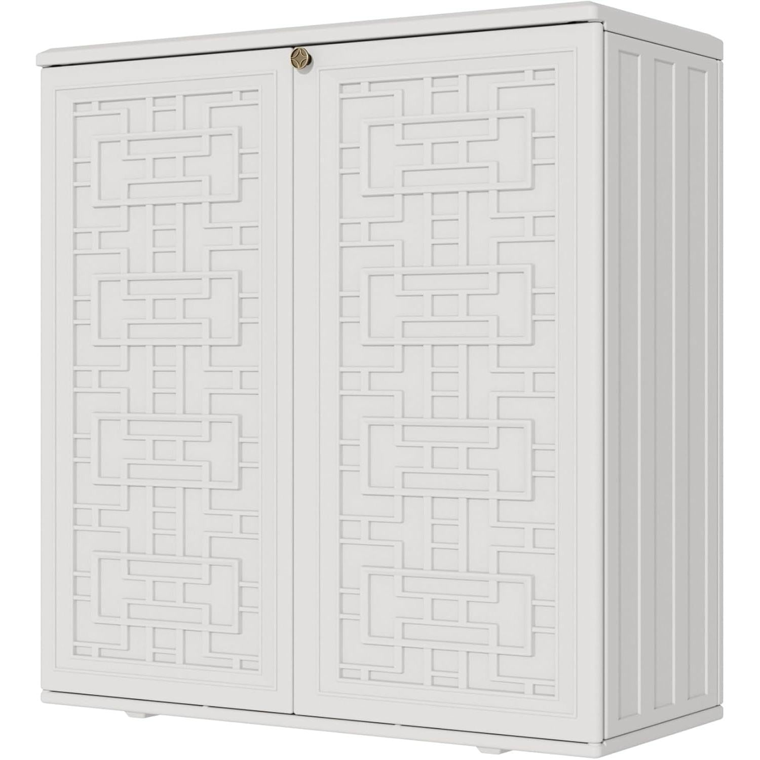 Resin Outdoor Storage Shed, 38 cu.ft Outdoor Storage Box Waterproof for Garden Tools, Patio Furniture, Trash Cans, Garage Storage, Customized Shelves & Lockable (Off White)