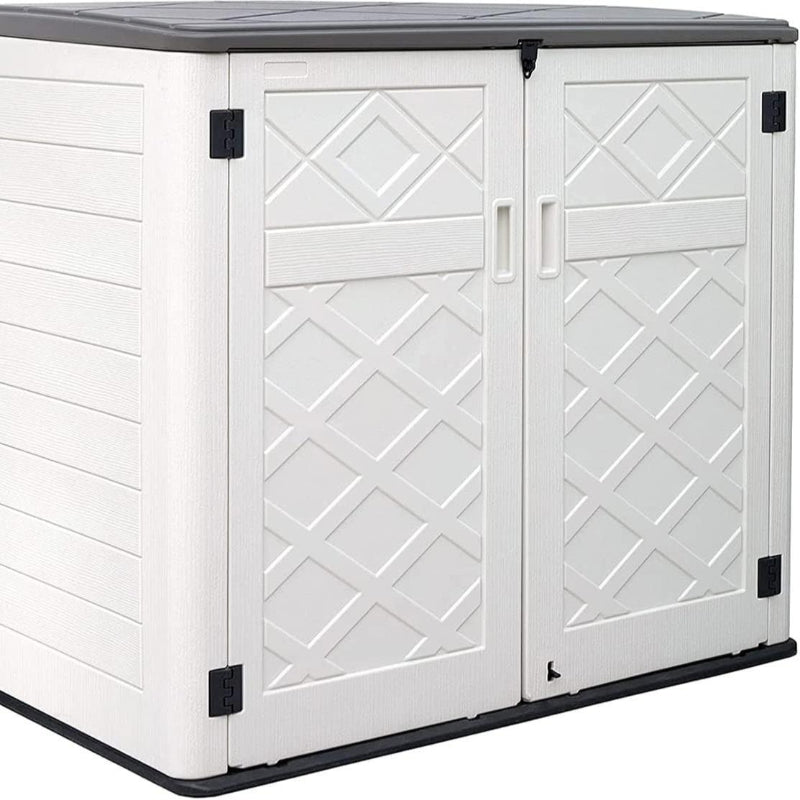 KINYING Larger Outdoor Storage Shed Weather Resistance, Horizontal Outdoor Storage Box Waterproof for Garden, Patios, Backyards, 48 Cu.ft Capacity for Garbage Cans, Lawn Mower, Garden Tools