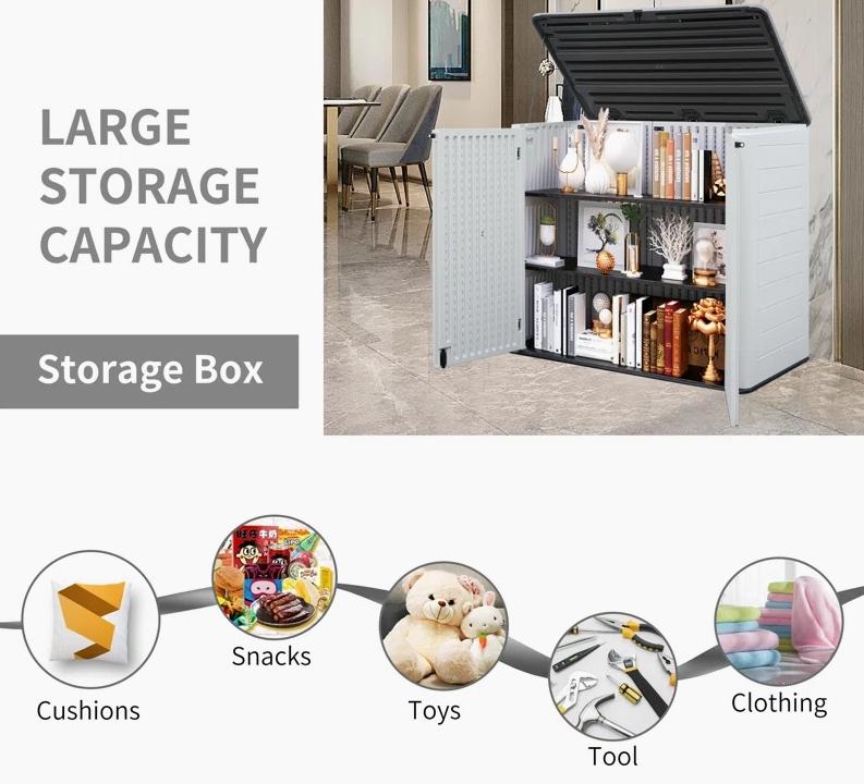 KINYING Larger Outdoor Storage Shed Weather Resistance, Horizontal Outdoor Storage Box Waterproof for Garden, Patios, Backyards, 48 Cu.ft Capacity for Garbage Cans, Lawn Mower, Garden Tools