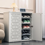 Waterproof Indoor Outdoor Storage Cabinet, Plastic Utility Organizer for Garden, Patio, Poolside, and Backyard, Ideal for Tools, Shoes, and Supplies, 34.3''L x 15''W x 36.2''H, Off-White