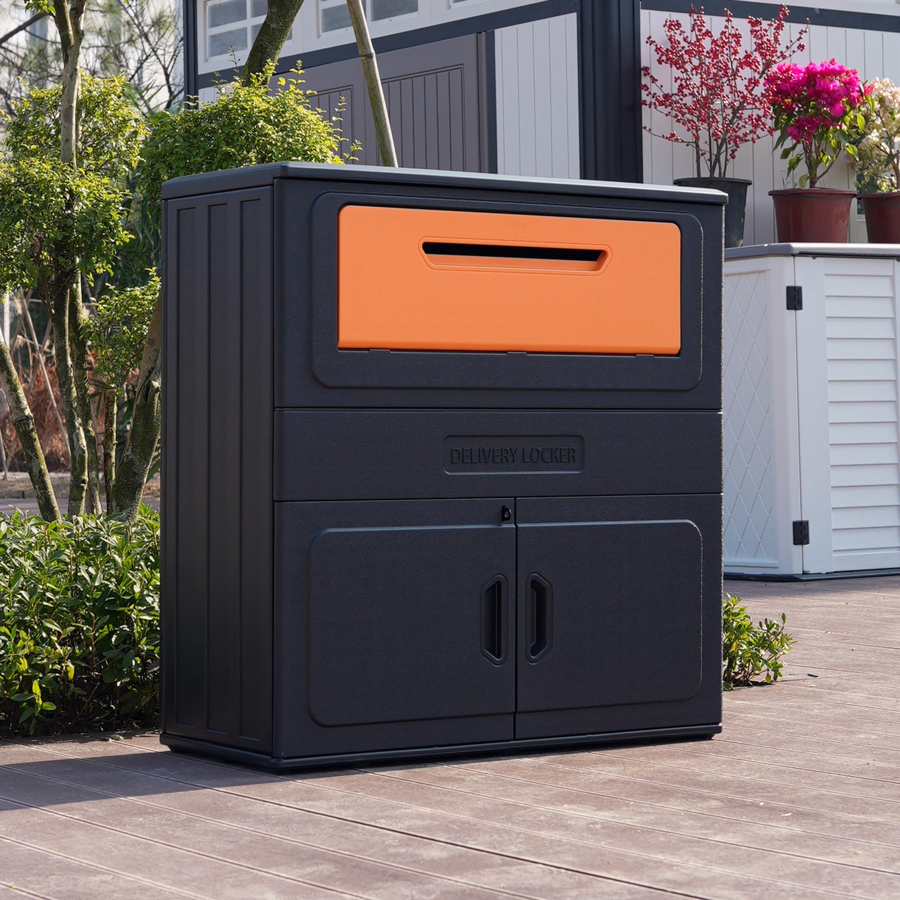 Outdoor Parcel Drop Box, Resin Waterproof and Rustproof Parcel Drop cabinet, Anti-theft Locking Package Delivery Box for Porch, House, Curb, Patio,Bakcyard,Black