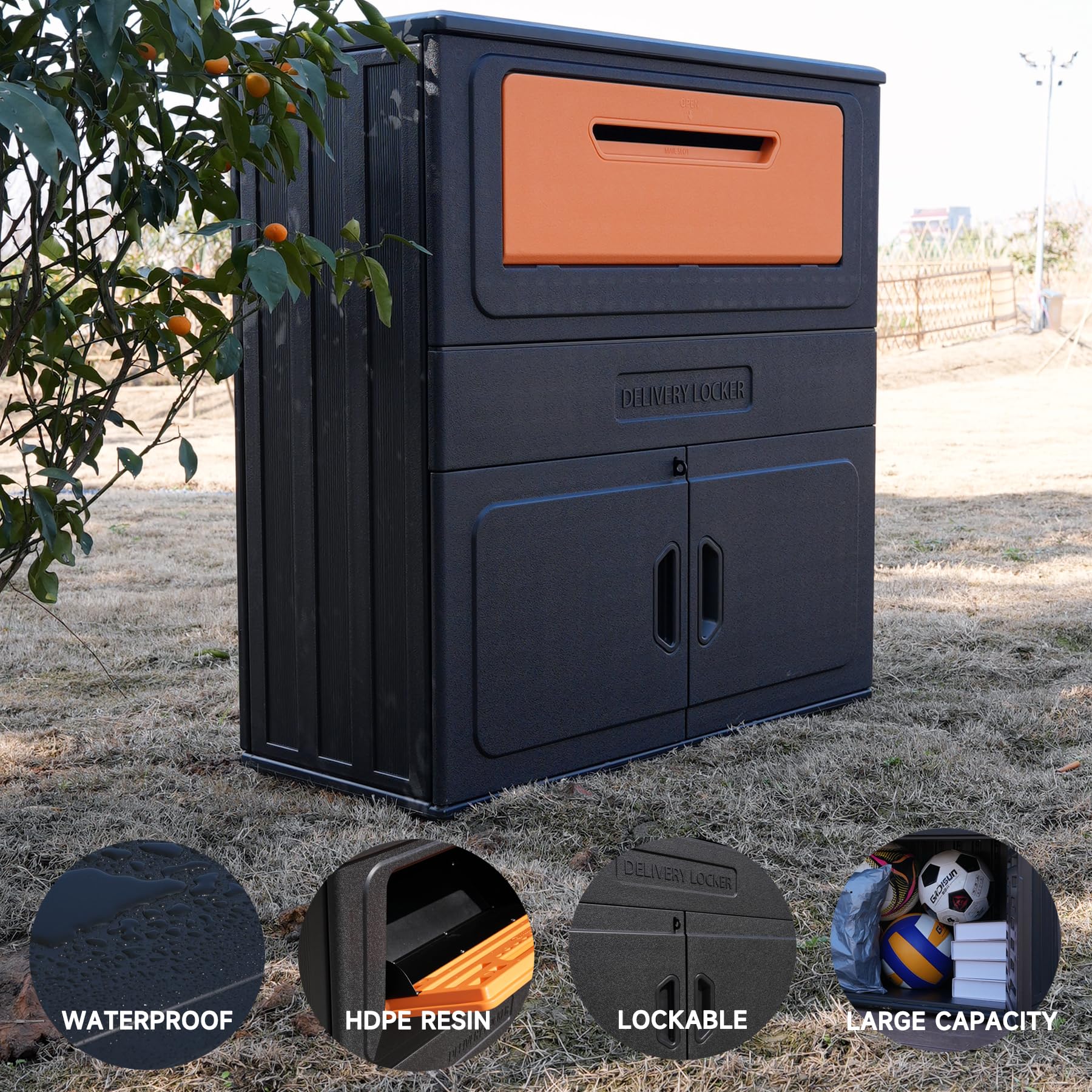 Outdoor Parcel Drop Box, Resin Waterproof and Rustproof Parcel Drop cabinet, Anti-theft Locking Package Delivery Box for Porch, House, Curb, Patio,Bakcyard,Black