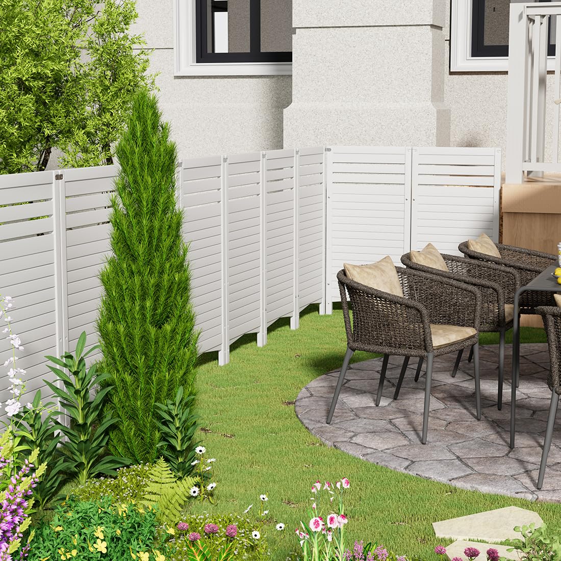 KINYING Air Conditioner Fence Privacy Screen 4 Panels Resin Material 45x22 Inches White Outdoor Weather Resistant Durable Windproof Design