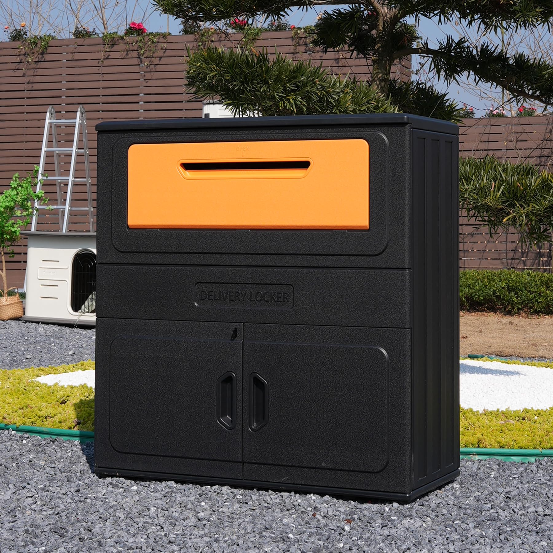 Outdoor Parcel Drop Box, Resin Waterproof and Rustproof Parcel Drop cabinet, Anti-theft Locking Package Delivery Box for Porch, House, Curb, Patio,Bakcyard,Black